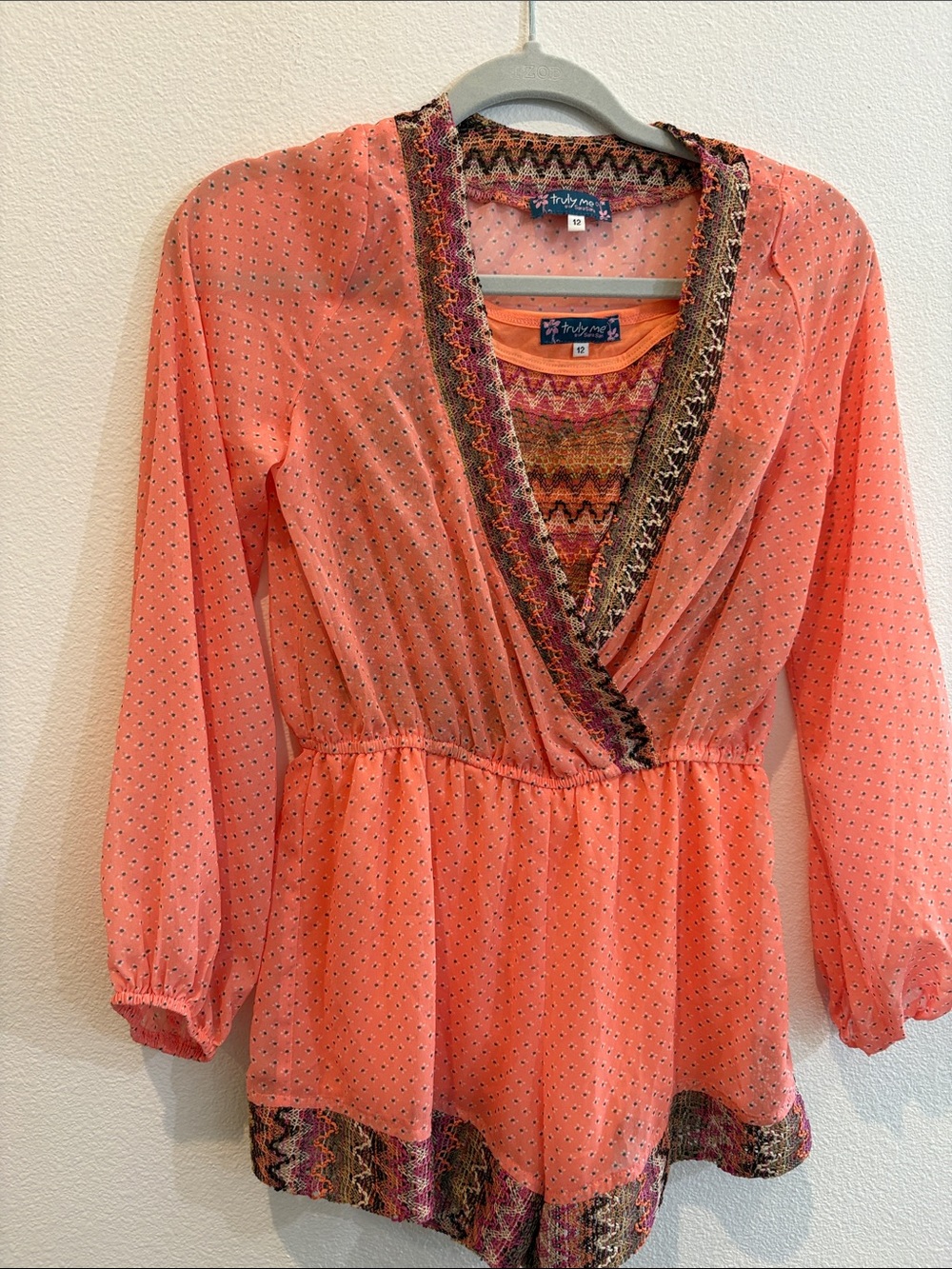 Truly Me GIRL'S ROMPER with Multicolor ORANGE AND BROWN Trim